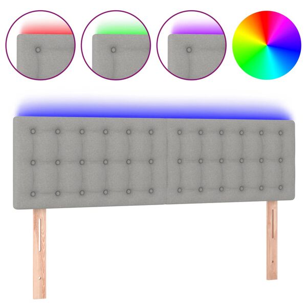 vidaXL T&ecirc;te de lit &agrave; LED Gris clair 144x5x78/88 cm Tissu