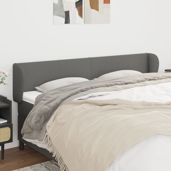 vidaXL T&ecirc;te de lit avec oreilles Gris fonc&eacute; 163x23x78/88 cm Tissu