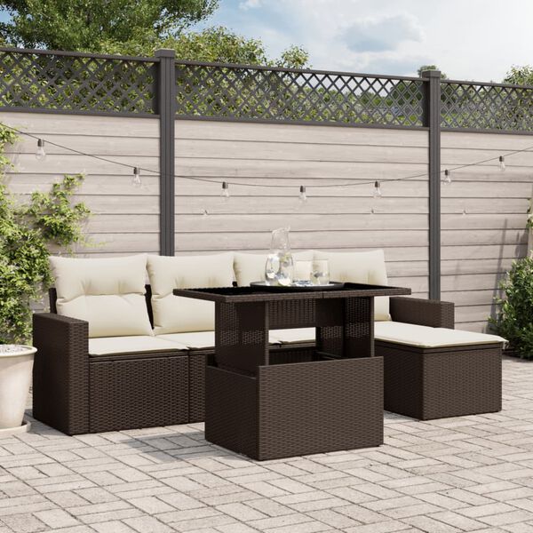 vidaXL Salon de jardin avec coussins 6 pcs marron r&eacute;sine tress&eacute;e