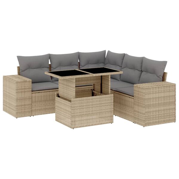 vidaXL Salon de jardin avec coussins 6 pcs beige r&eacute;sine tress&eacute;e