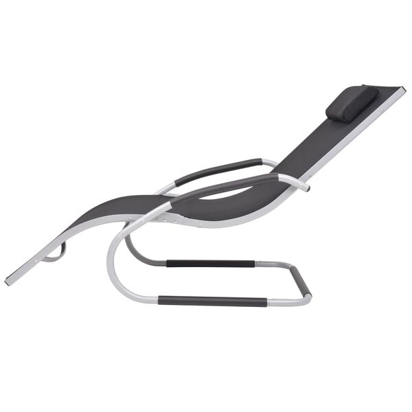 vidaXL Chaise longue avec oreiller Aluminium et textil&egrave;ne noir