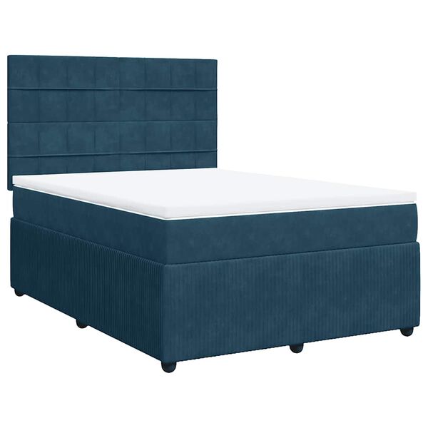 vidaXL Sommier &agrave; lattes de lit et matelas Bleu fonc&eacute; 140x190cm Velours