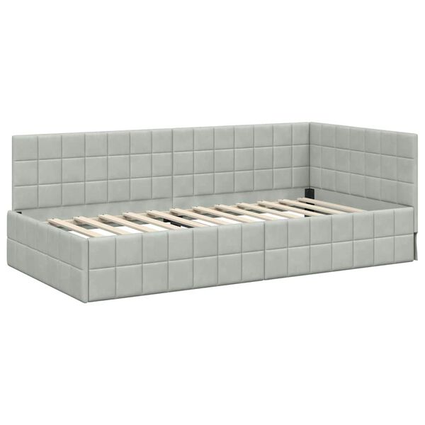 vidaXL Cadre de lit d'angle Gris clair 90 cm x 200 cm Velours