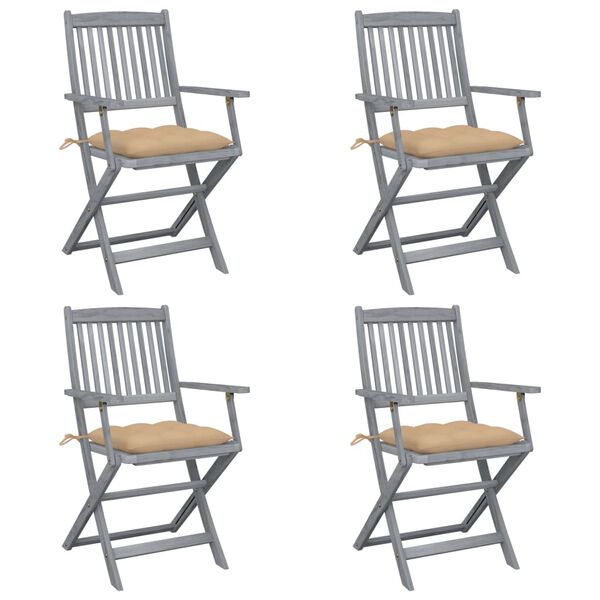 vidaXL Chaises pliables d'extérieur lot de 4 et coussins Bois d'acacia