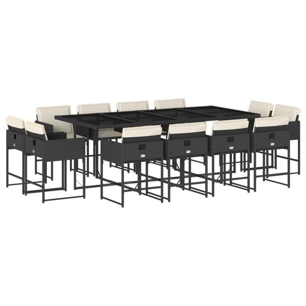 vidaXL Ensemble &agrave; manger de jardin 13 pcs coussins noir r&eacute;sine tress&eacute;e