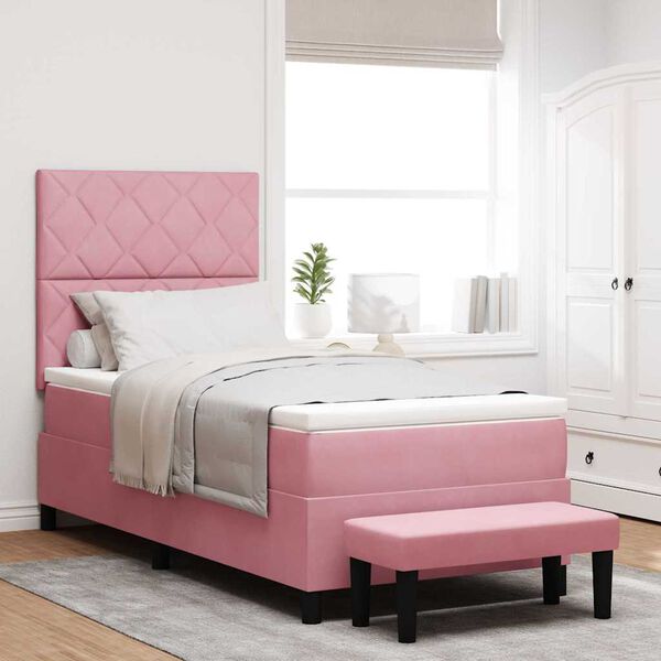 vidaXL Lit &agrave; ressorts avec matelas Rose 100 x 200 cm Velours