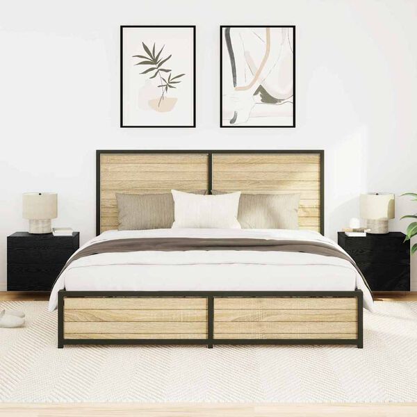 vidaXL Cabinet de chevet avec tiroir 2 pcs Ch&ecirc;ne noir 50 x 39 x 41 cm