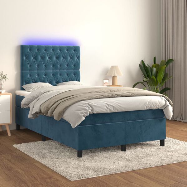vidaXL Sommier &agrave; lattes de lit matelas et LED Bleu fonc&eacute; 120x200 cm