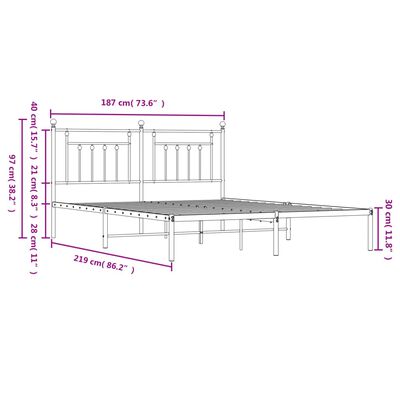 vidaXL Cadre de lit métal sans matelas avec tête de lit noir 183x213cm