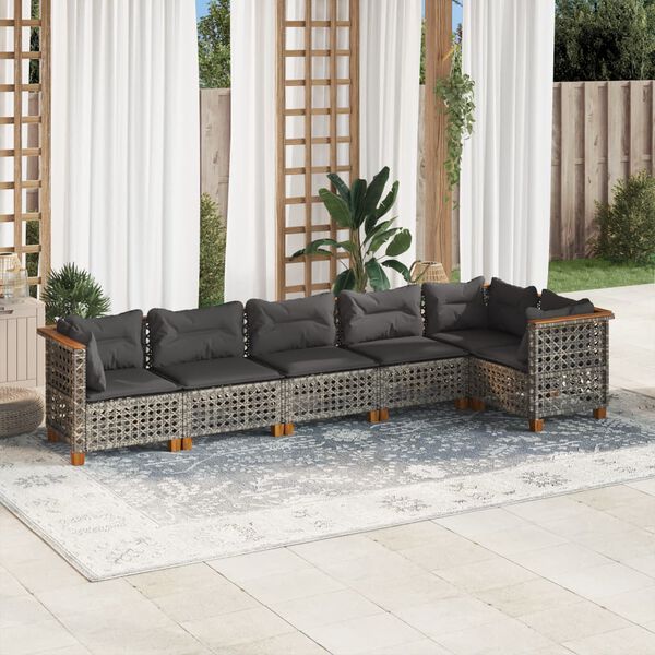 vidaXL Salon de jardin 6 pcs avec coussins gris r&eacute;sine tress&eacute;e