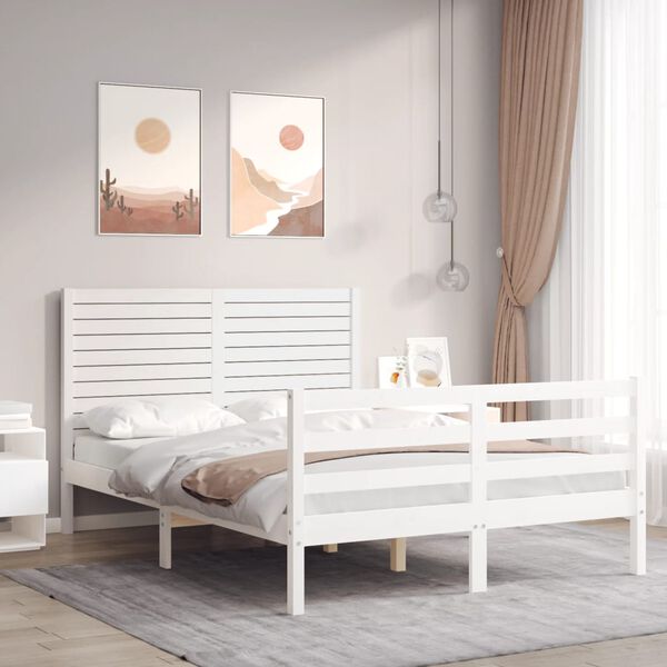 vidaXL Cadre de lit sans matelas blanc bois massif