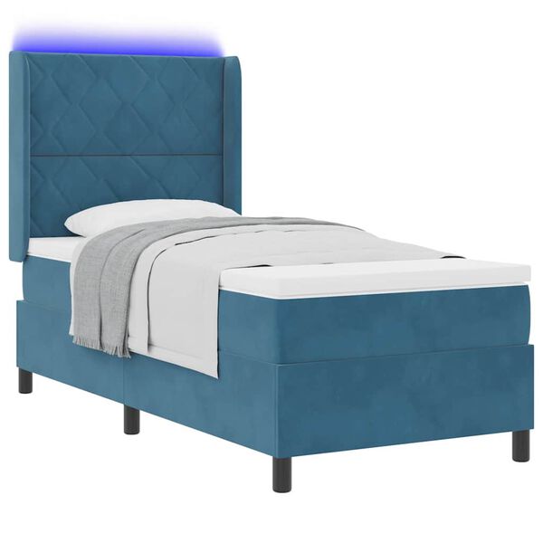 vidaXL Lit &agrave; ressorts avec matelas avec LED Bleu 90 x 190 cm Velours