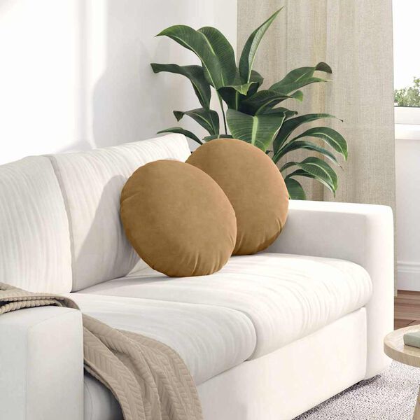 vidaXL Coussins de si&egrave;ge 2 pcs Marron &Oslash; 40 x 13 cm Velours