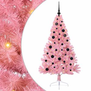 vidaXL Sapin de No&euml;l artificiel pr&eacute;-&eacute;clair&eacute; Rose 150 cm PVC