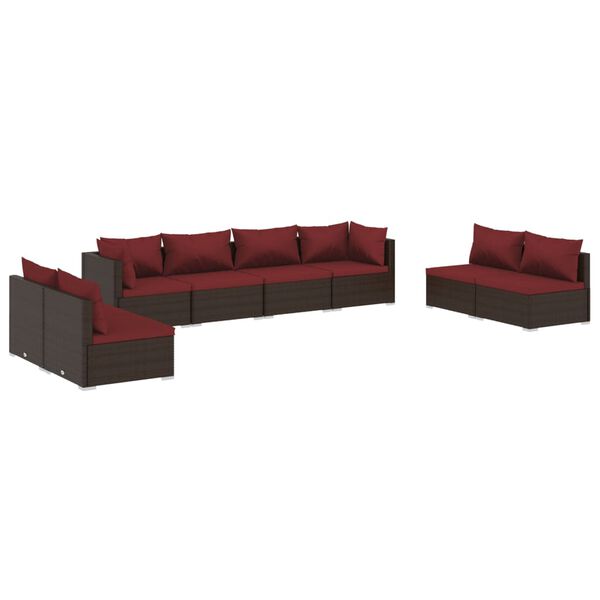 vidaXL Salon de jardin 8 pcs avec coussins r&eacute;sine tress&eacute;e marron