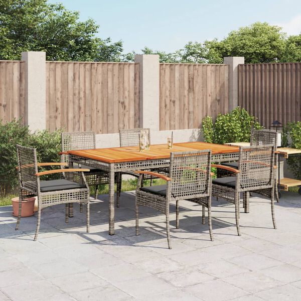 vidaXL Ensemble &agrave; manger de jardin et coussins 7 pcs gris rotin