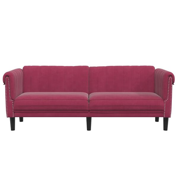 vidaXL Canap&eacute; &agrave; 3 places rouge bordeaux velours