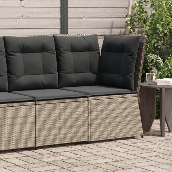 vidaXL Canap&eacute; d'angle de jardin avec coussins gris r&eacute;sine tress&eacute;e