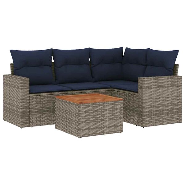 vidaXL Salon de jardin 5 pcs avec coussins gris r&eacute;sine tress&eacute;e