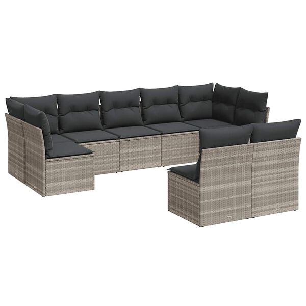 vidaXL Salon de jardin 9 pcs avec coussins gris clair r&eacute;sine tress&eacute;e