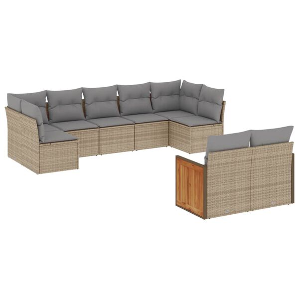 vidaXL Salon de jardin avec coussins 9 pcs beige r&eacute;sine tress&eacute;e