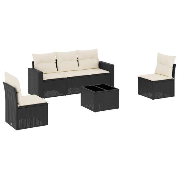 vidaXL Salon de jardin 6 pcs avec coussins noir r&eacute;sine tress&eacute;e