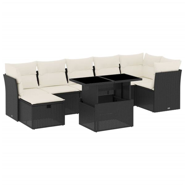vidaXL Salon de jardin 8 pcs avec coussins noir résine tressée