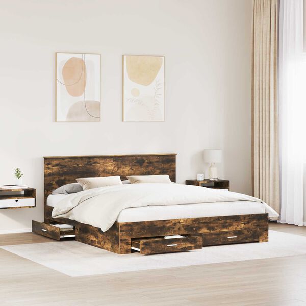 vidaXL Cadre de lit Ch&ecirc;ne fum&eacute; 180 x 200 cm Bois d'ing&eacute;nierie