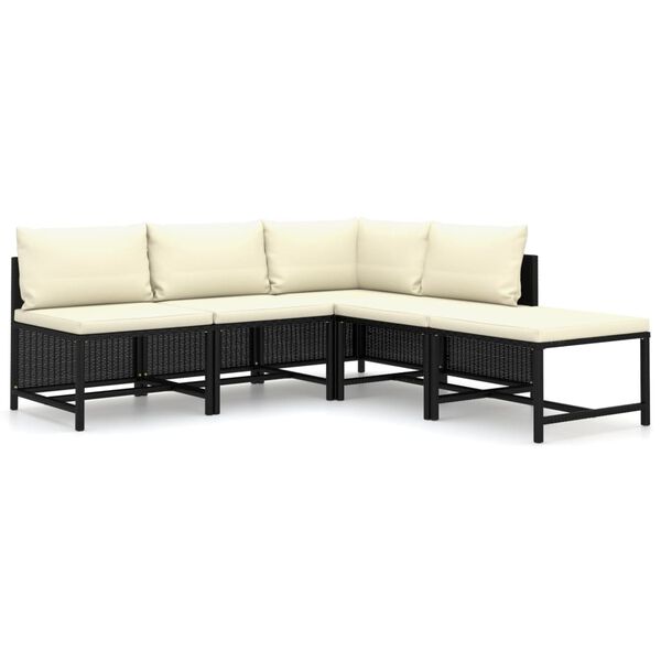vidaXL Salon de jardin 5 pcs avec coussins R&eacute;sine tress&eacute;e Noir