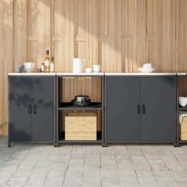 vidaXL Ensemble de rangement cuisine avec &eacute;tag&egrave;re 3 pcs Anthracite