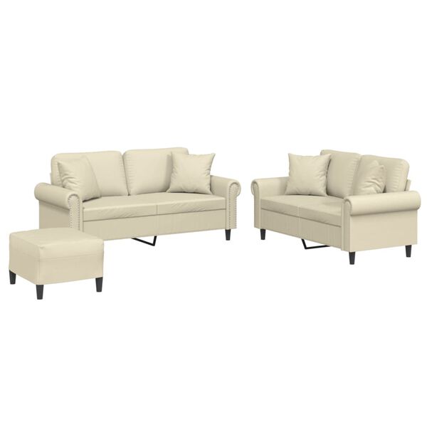 vidaXL Ensemble de canap&eacute;s 3 pcs avec coussins cr&egrave;me similicuir