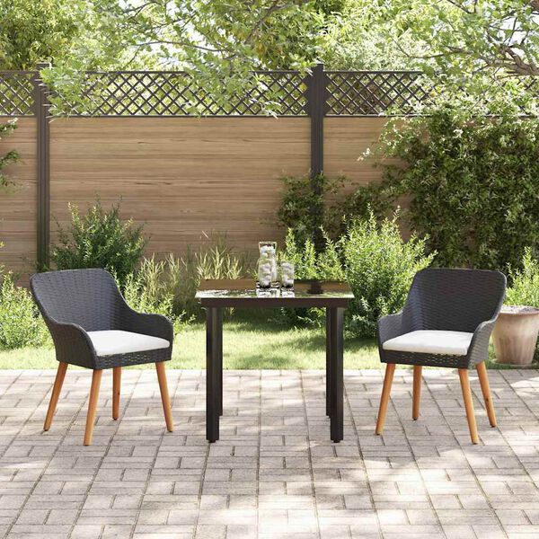 vidaXL Ensemble de salle &agrave; manger pour jardin 3 pcs Noir polyrotin