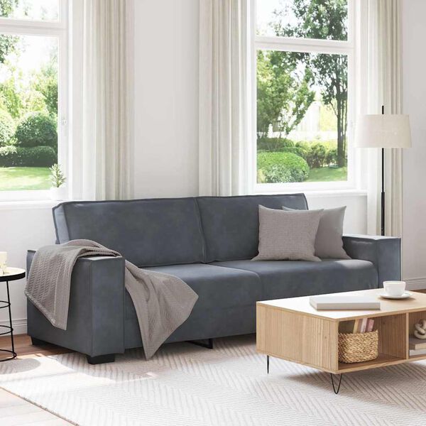 vidaXL Canap&eacute; &agrave; 3 places Gris fonc&eacute; 220x78x84 cm Velours