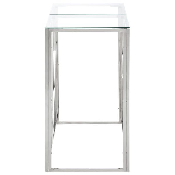 vidaXL Table console argenté acier inoxydable et verre trempé
