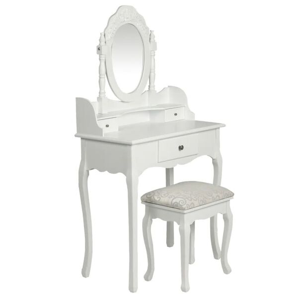 vidaXL Coiffeuse avec miroir et tabouret Blanc
