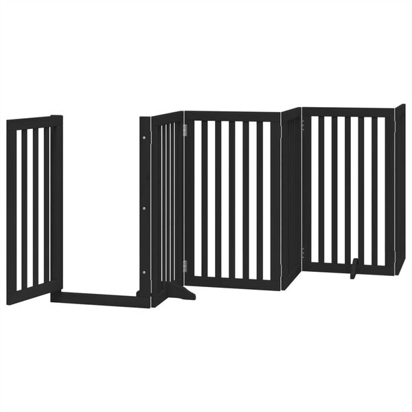 vidaXL Barri&egrave;re pour chiens et porte 6 panneaux noir bois de peuplier