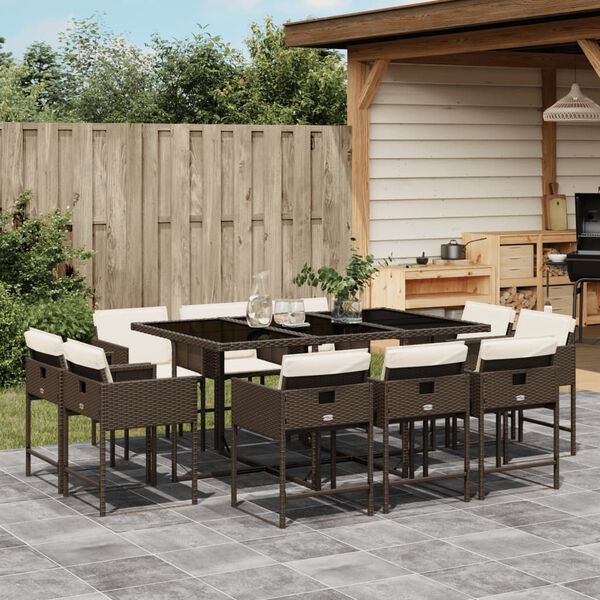 vidaXL Ensemble &agrave; manger de jardin et coussins 11 pcs marron rotin