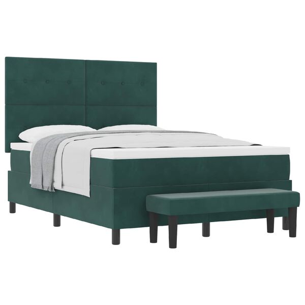 vidaXL Lit &agrave; ressorts avec matelas Vert fonc&eacute; 140 x 200 cm Velours