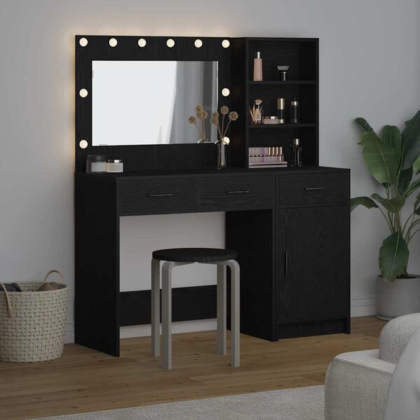 vidaXL Table de Toilette avec tiroir 2 pcs Noir Bois d'ing&eacute;nierie