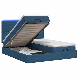 vidaXL Lit coffre avec matelas et LED Bleu 200 x 200 cm Tissu