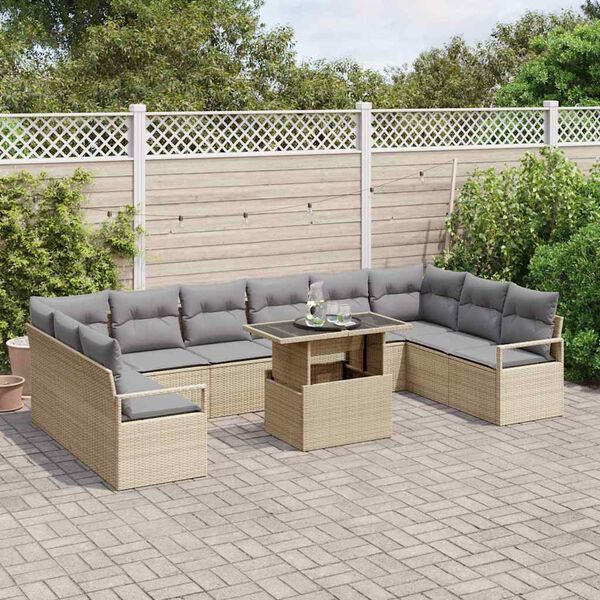 vidaXL Ensemble de canap&eacute; de jardin 11 pcs Beige et Gris clair