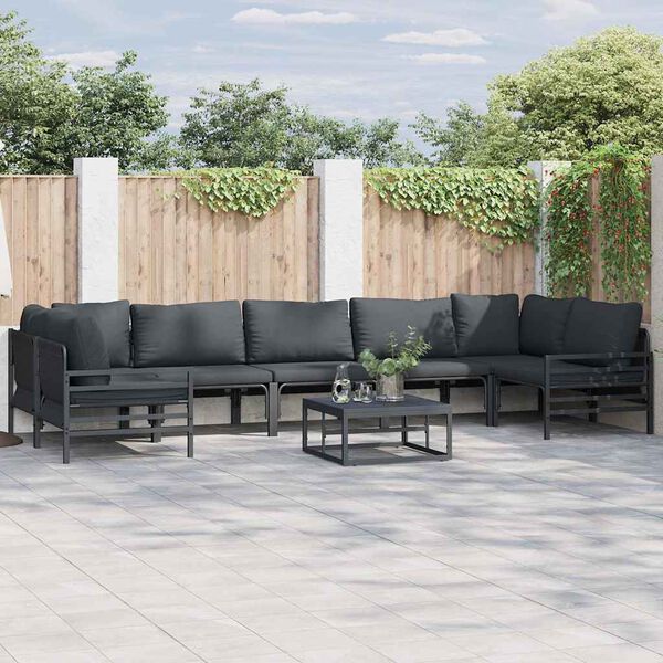 vidaXL Ensemble de canap&eacute; de jardin avec coussin 7 pcs Noir Acier