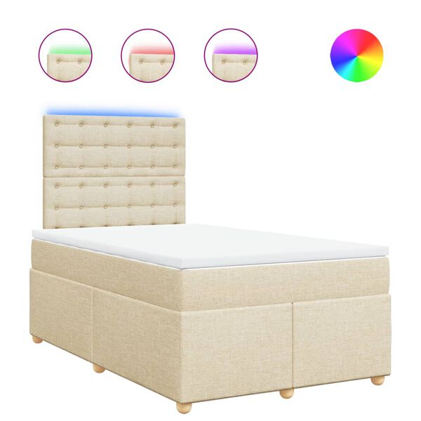 vidaXL Sommier &agrave; lattes de lit avec matelas Cr&egrave;me 120x200 cm Tissu