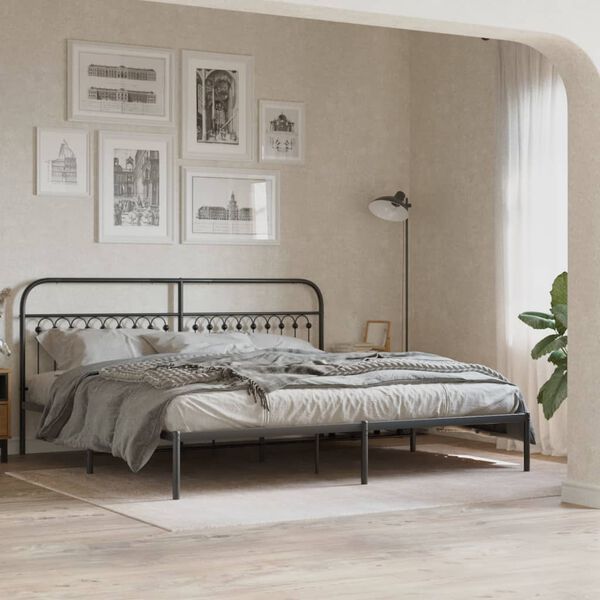 vidaXL Cadre de lit métal sans matelas avec tête de lit noir 193x203cm