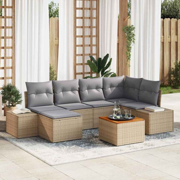 vidaXL Ensemble de canap&eacute; de jardin avec coussin 7 pcs Beige polyrotin