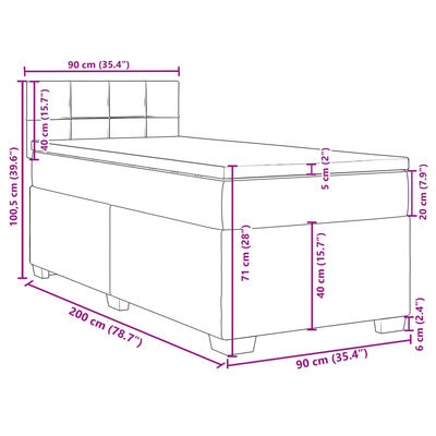 vidaXL Sommier à lattes de lit avec matelas Gris clair 90x200 cm Tissu