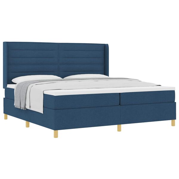 vidaXL Lit &agrave; ressorts avec matelas Bleu 200 x 200 cm tissu