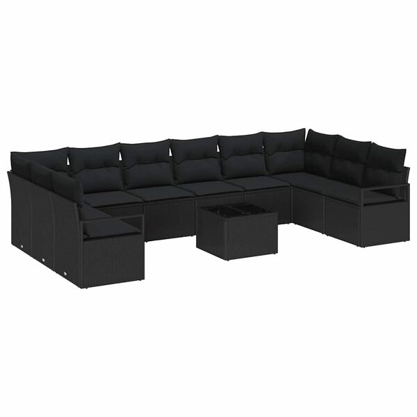 vidaXL Ensemble de Canap&eacute;s avec coussin 11 pcs Noir polyrotin