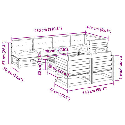 vidaXL Salon de jardin 8 pcs avec coussins sapin douglas solide