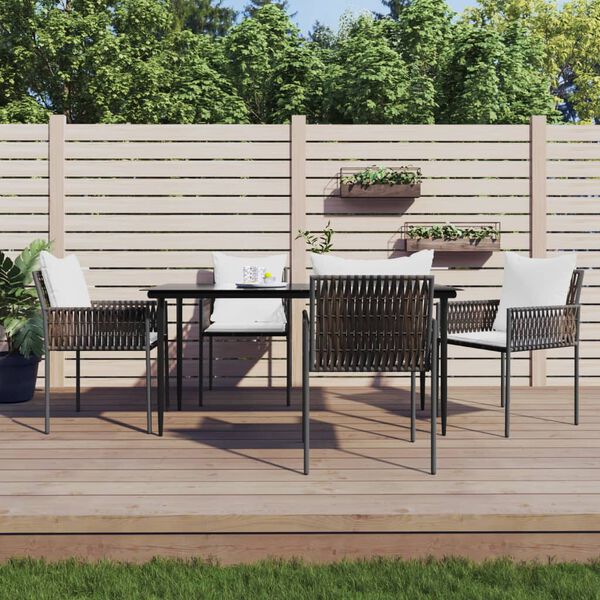 vidaXL Ensemble &agrave; manger de jardin 5 pcs coussins r&eacute;sine tress&eacute;e acier